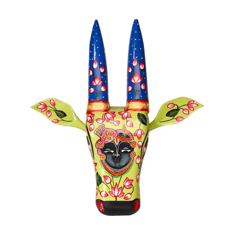 Folk Cow Head, Wall Mount — Lime & Blue