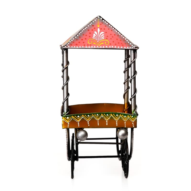 Bazaar — Hand-Painted Iron Serving Tray, Thela Folk-Art Style — Pink