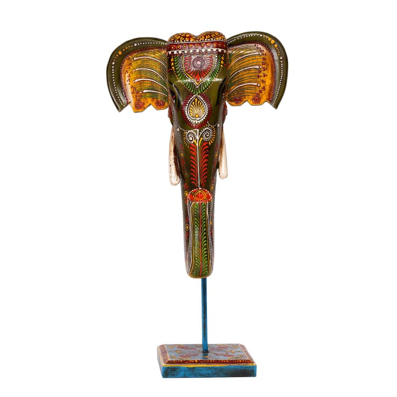 Handcrafted Elephant Head Décor – Jodhpur, Rajasthan — Olive Green