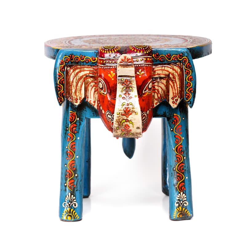 Handcrafted Elephant Stool 10 inch — Peacock Blue