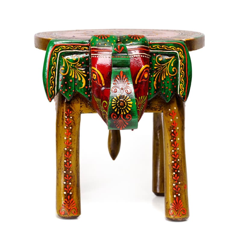 Handcrafted Elephant Stool 10 inch | Rajasthani Folk Art — Forest Green