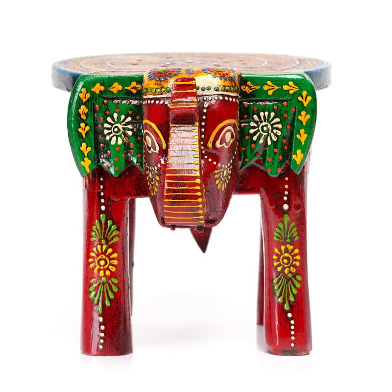 Gajraj – Handcrafted Elephant Stool 10 inch | Rajasthani Folk Art — Saffron Orange