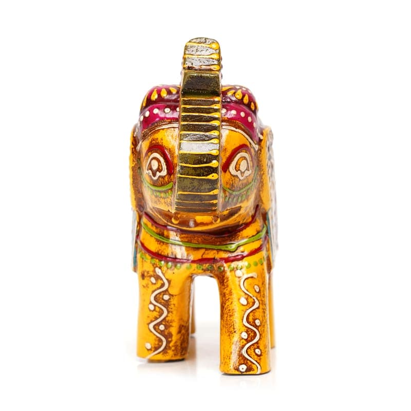 Gajraj — Handcrafted Rajasthani Lac Elephant ((Up-Tusk; 8") — Blue & Yellow