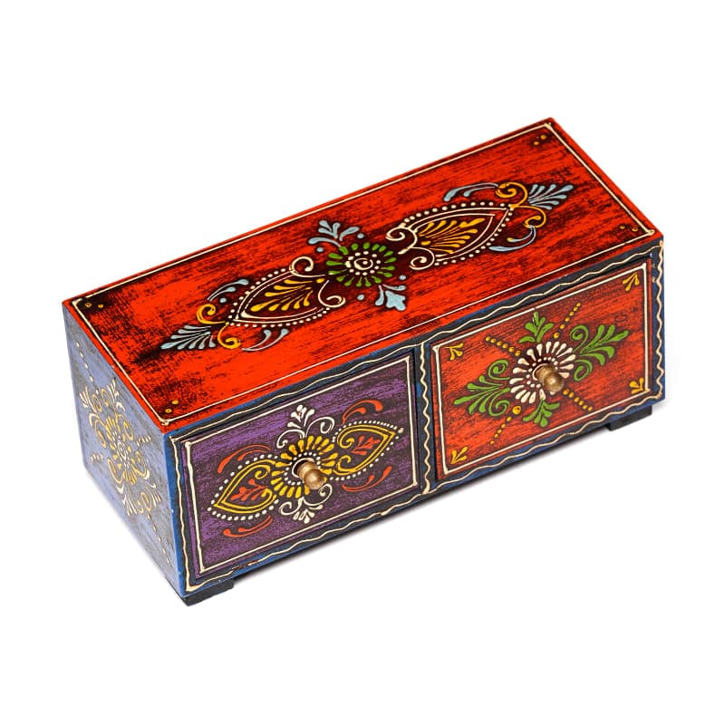 Hand-Painted Two Drawer Jewellery Box — Multicolor Drawers