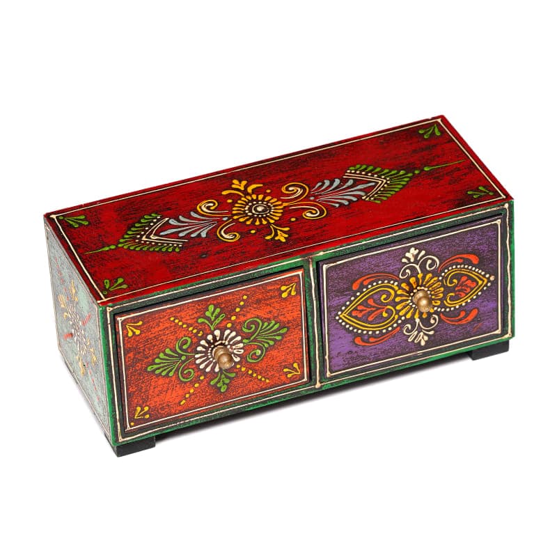 Hand-Painted Two Drawer Jewellery Box — Red & Purple Drawers