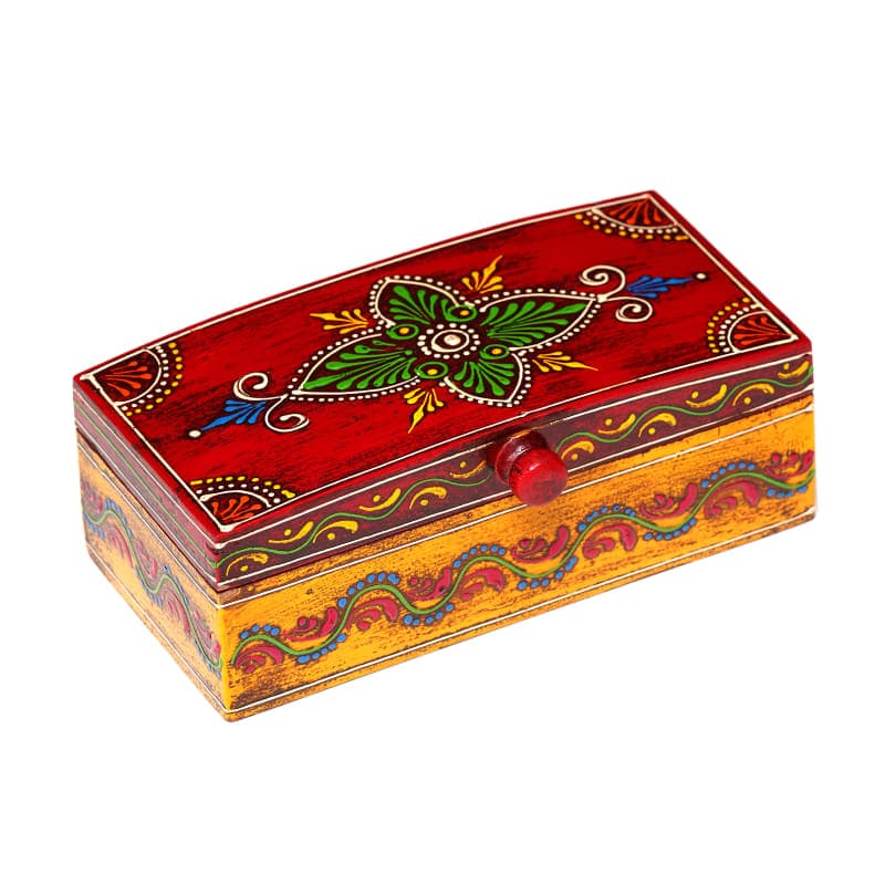 Hand-Painted Jewelry Box — Red Lid; Yellow Body