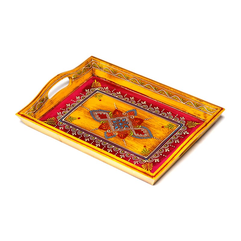 Folk Serving Tray — Yellow & Pink